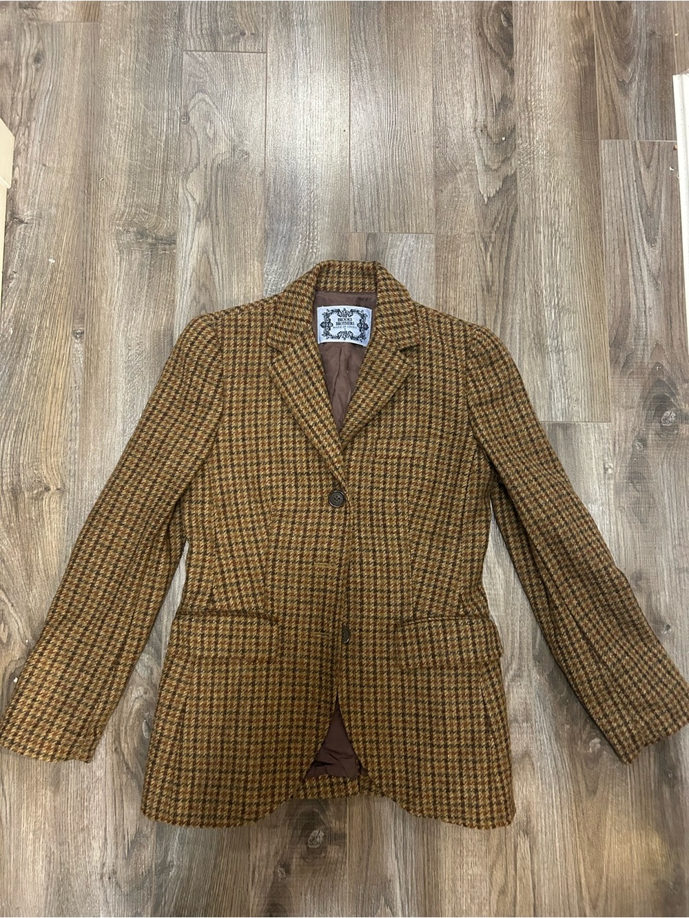 Brooks Brothers Brown and Tan Houndstooth Wool Blazer